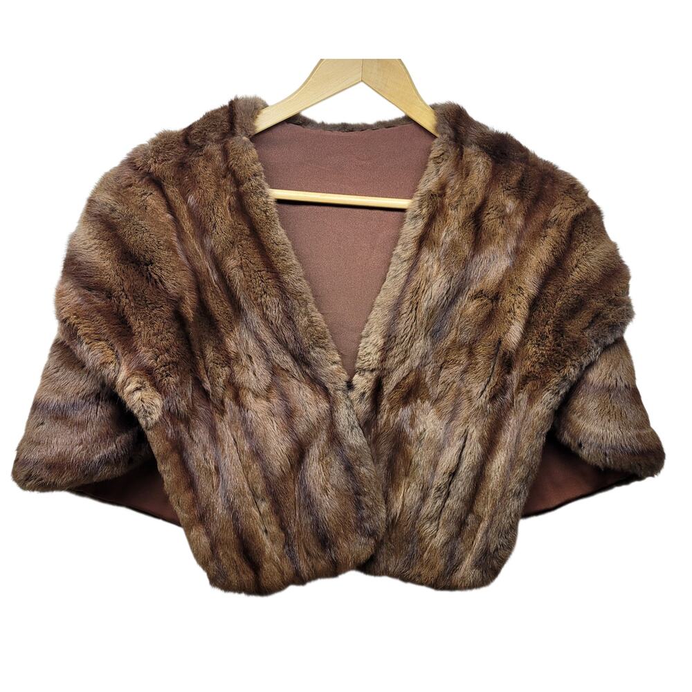 Vintage Brown Real Mink Fur Bolero Shrug Jacket Cropped Womens 42" Chest